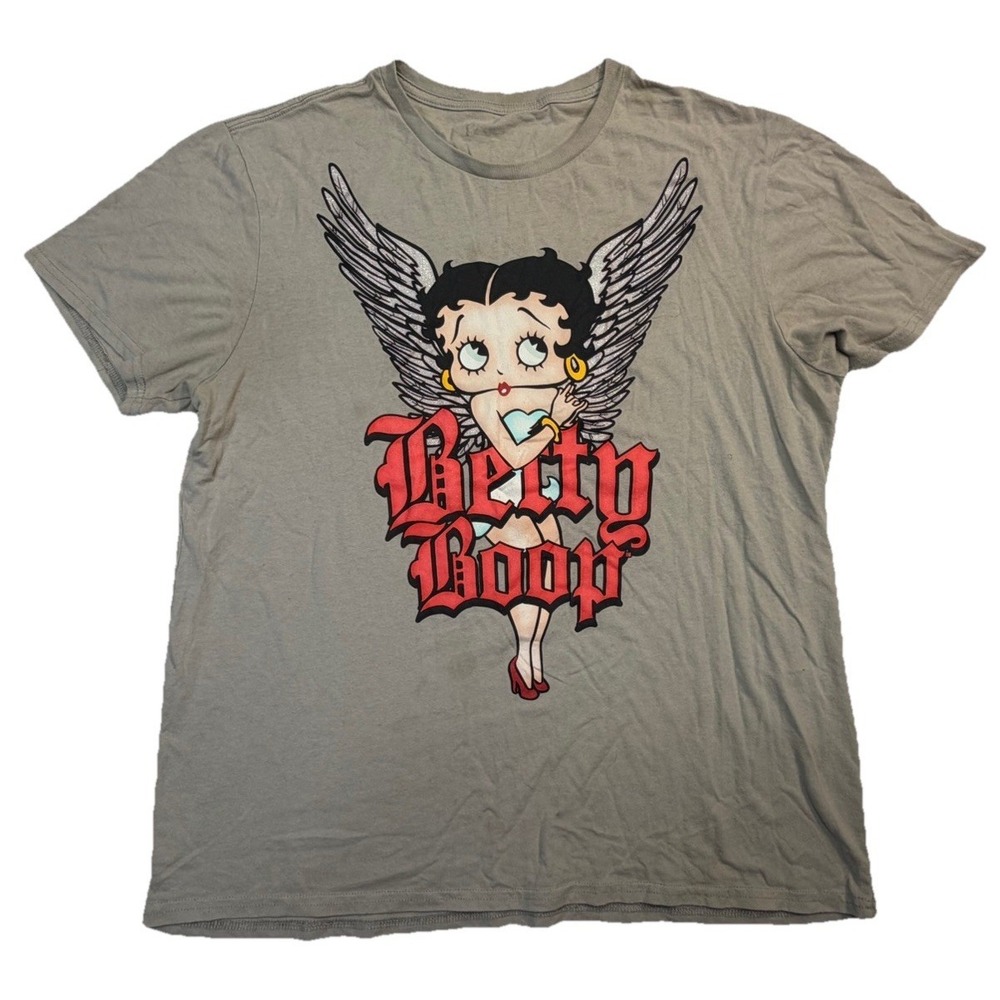 Betty Boop Angel Wings Graphic T Shirt Gray Y2K Womens XL